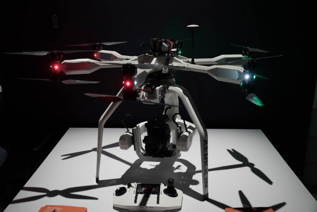 A drone in the Canon Booth with the new C300 Mark II