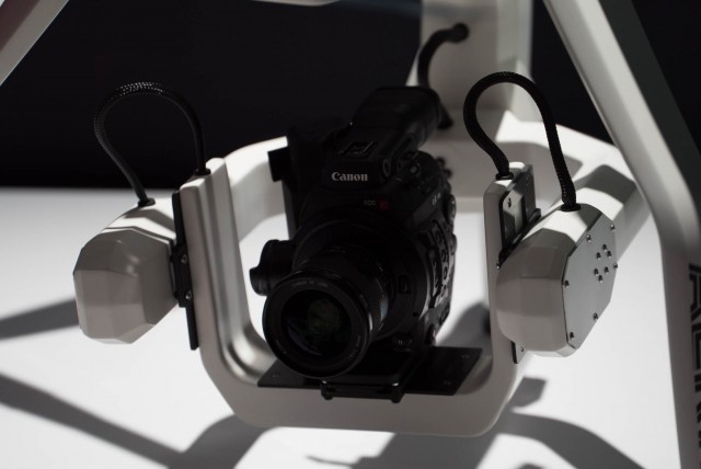 A drone in the Canon Booth with the new C300 Mark II