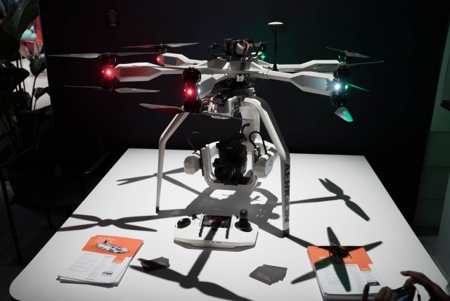 A drone in the Canon Booth with the new C300 Mark II
