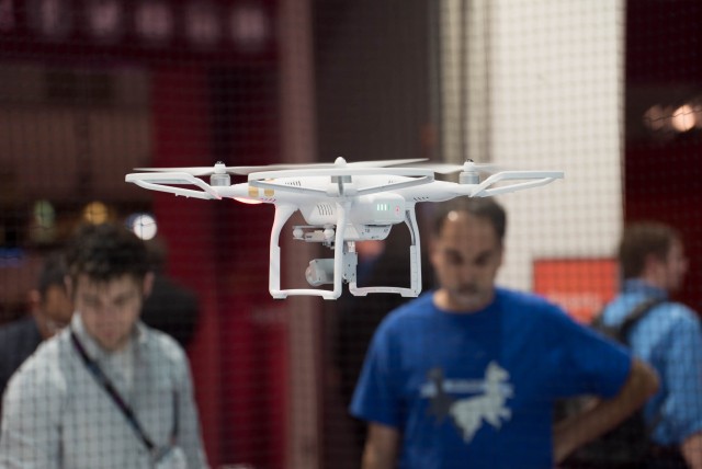 DJI UAV in flight at NAB 2015