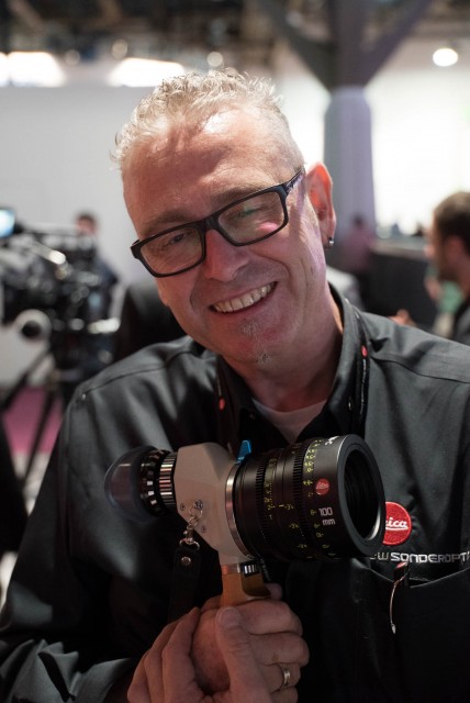 100mm Leica PL lens on a director's veiwfinder at the Leica stand at NAB 2015