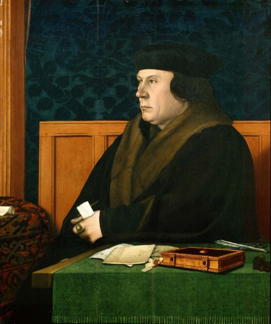 Thomas Cromwell, Earl of Essex. By Hans Holbein the Younger.  Oil on oak panel. 1532-1533. 78.4 × 64.5 cm. Frick Collection, NY. (other version in the National Portrait Gallery, UK)