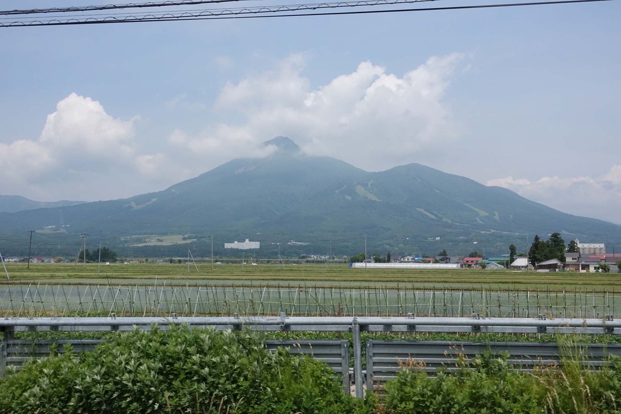 Mt. Bandai rising to 5,968' above the rice fields